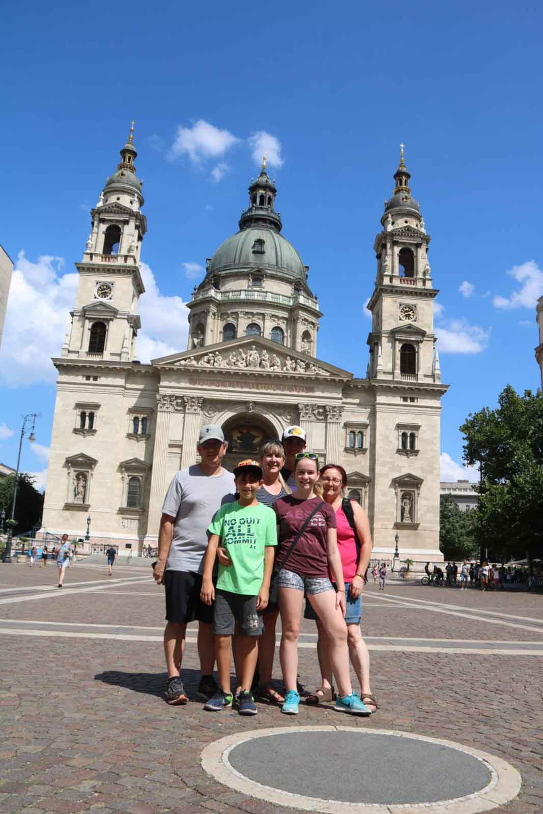 Joanne with family and friend Saint Stephen_s Basilica budapestjewishwalk